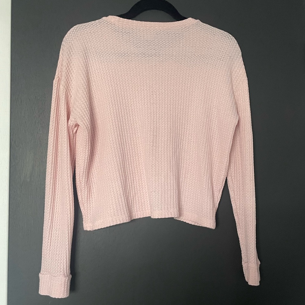 Forever 21 Cropped Oversized Waffle Top - Size Small - Picture 2 of 4